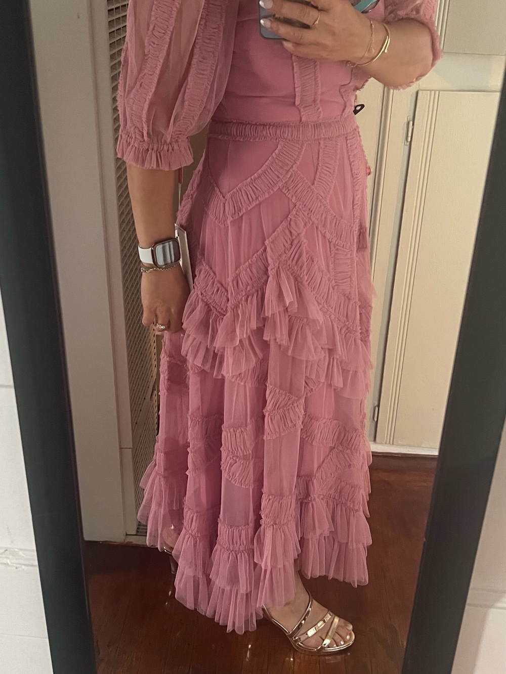 Mac Duggal Dusty Rose Ruffle Midi Dress - Picture 6 of 6